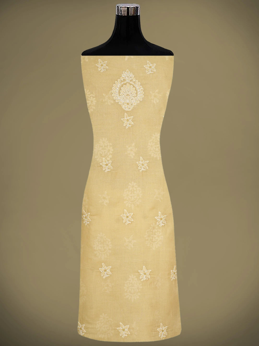 Ada Hand Embroidered Fawn Cotton Lucknowi Chikankari Unstitched Suit Piece 01A920988