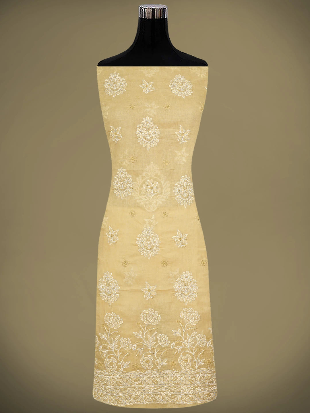 Ada Hand Embroidered Fawn Cotton Lucknowi Chikankari Unstitched Suit Piece 01A920988