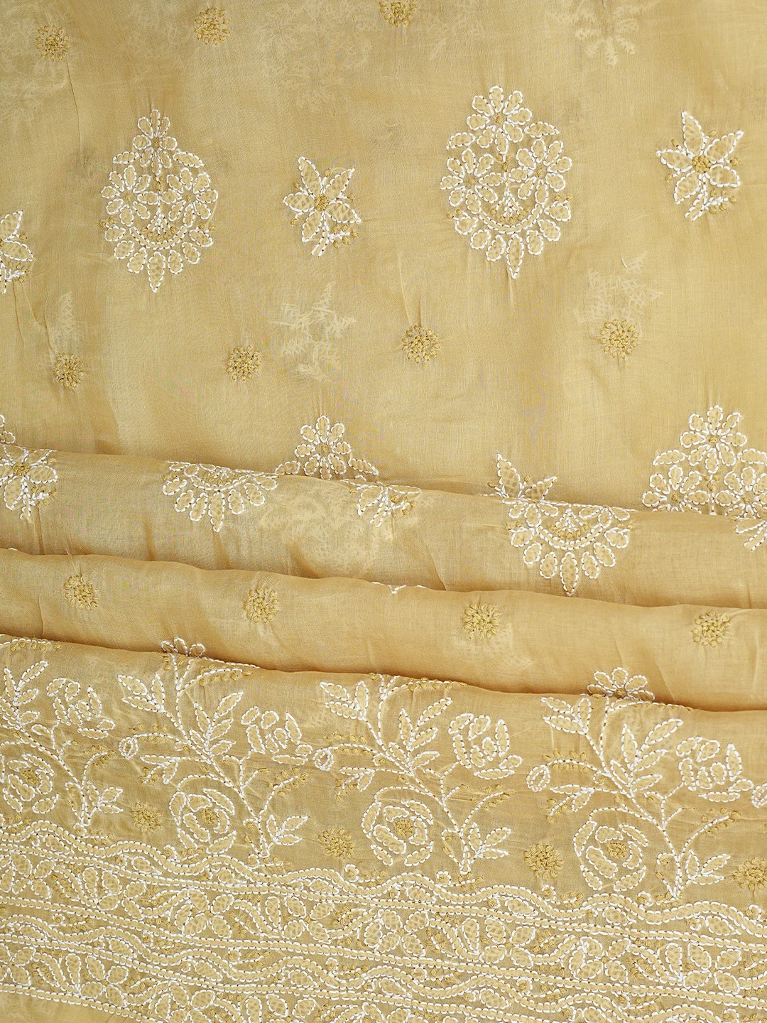 Ada Hand Embroidered Fawn Cotton Lucknowi Chikankari Unstitched Suit Piece 01A920988