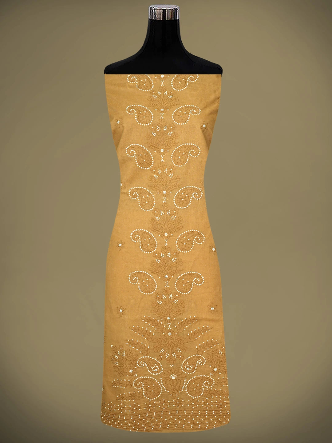 Ada Hand Embroidered Inca Gold Brown Cotton Lucknowi Chikankari Unstitched Suit Piece 01A920499