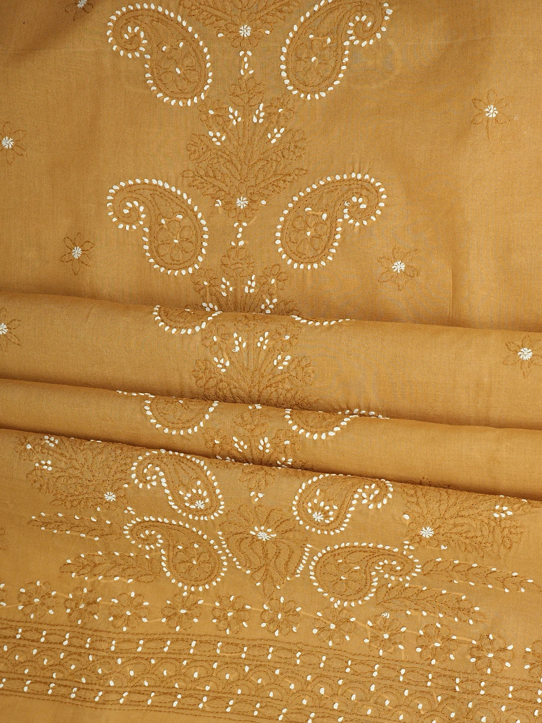 Ada Hand Embroidered Inca Gold Brown Cotton Lucknowi Chikankari Unstitched Suit Piece 01A920499