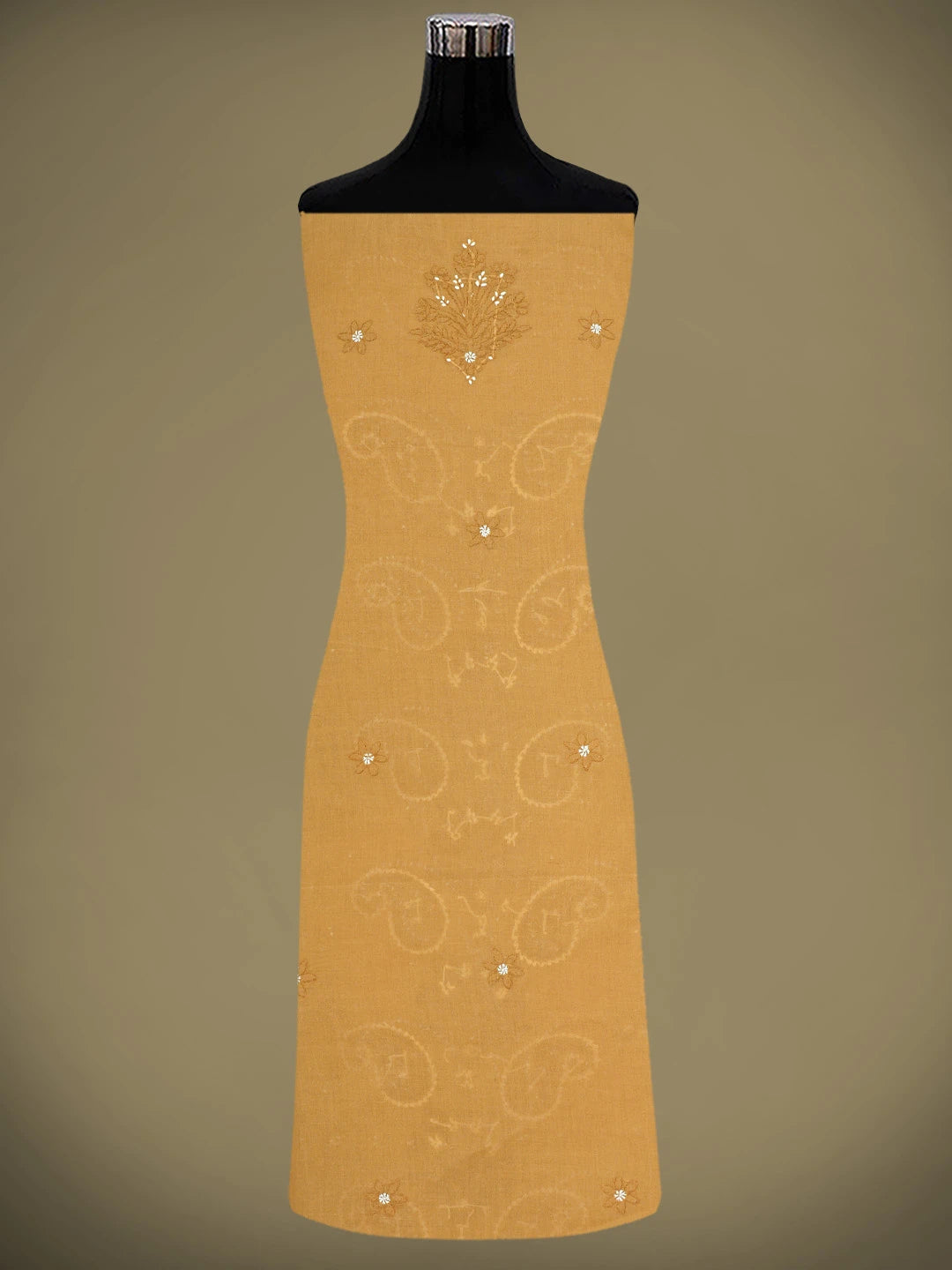 Ada Hand Embroidered Inca Gold Brown Cotton Lucknowi Chikankari Unstitched Suit Piece 01A920499
