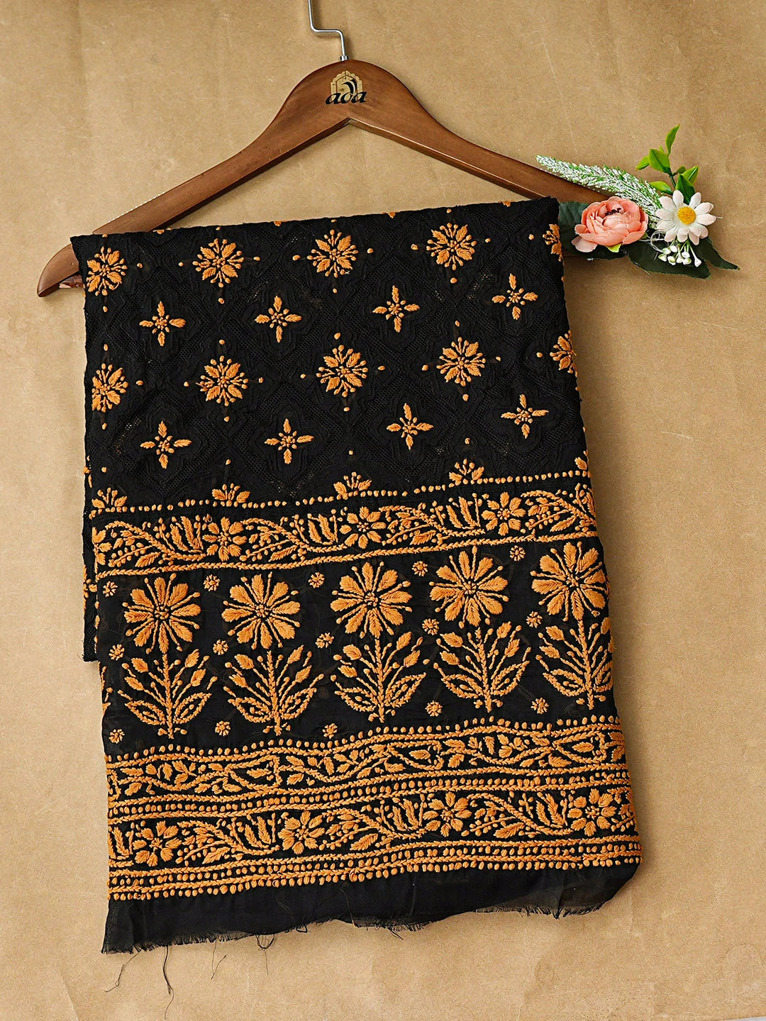 Ada Hand Embroidered Black Cotton Lucknowi Chikankari Unstitched Kurta 01A898536