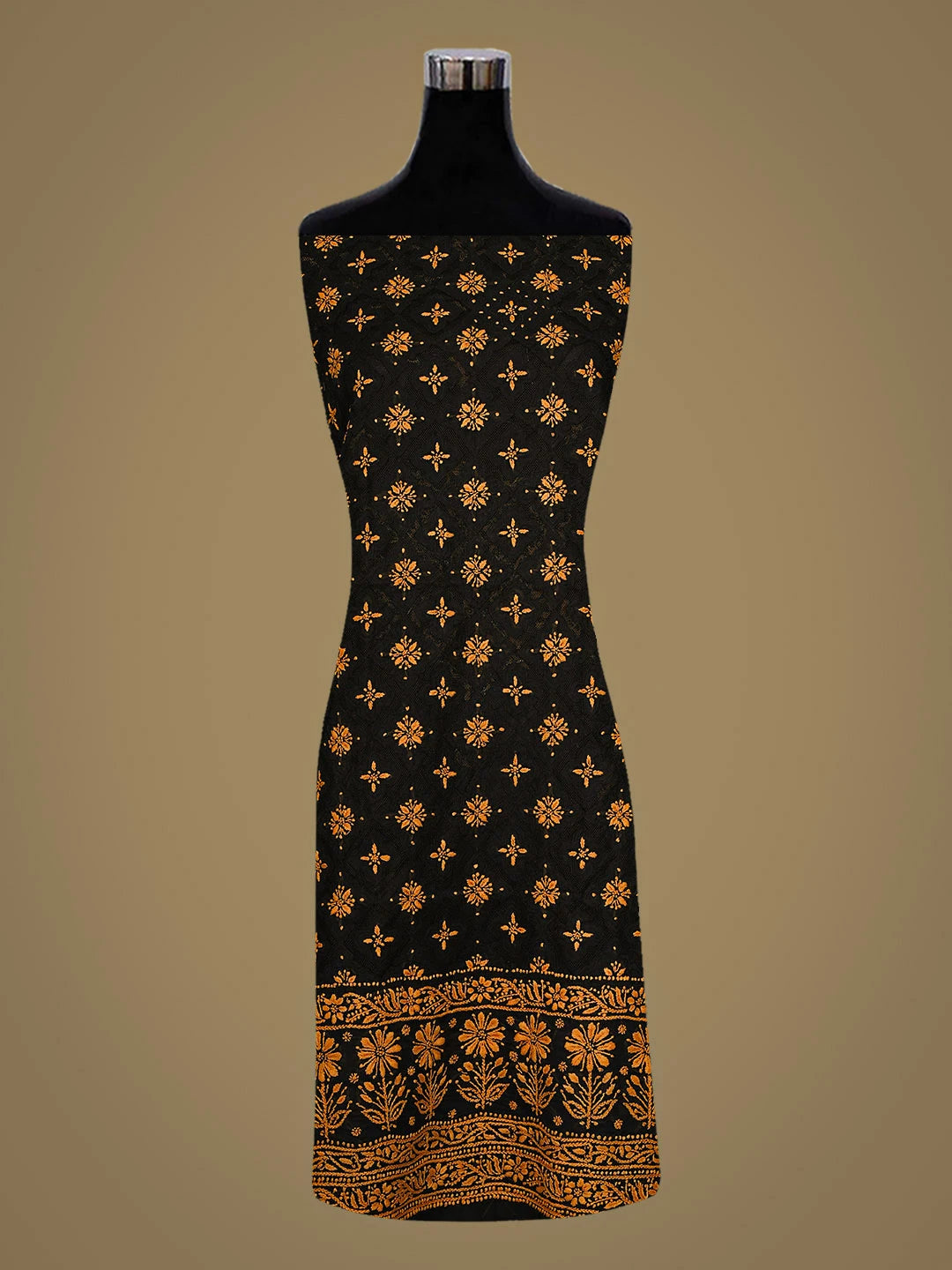 Ada Hand Embroidered Black Cotton Lucknowi Chikankari Unstitched Kurta 01A898536