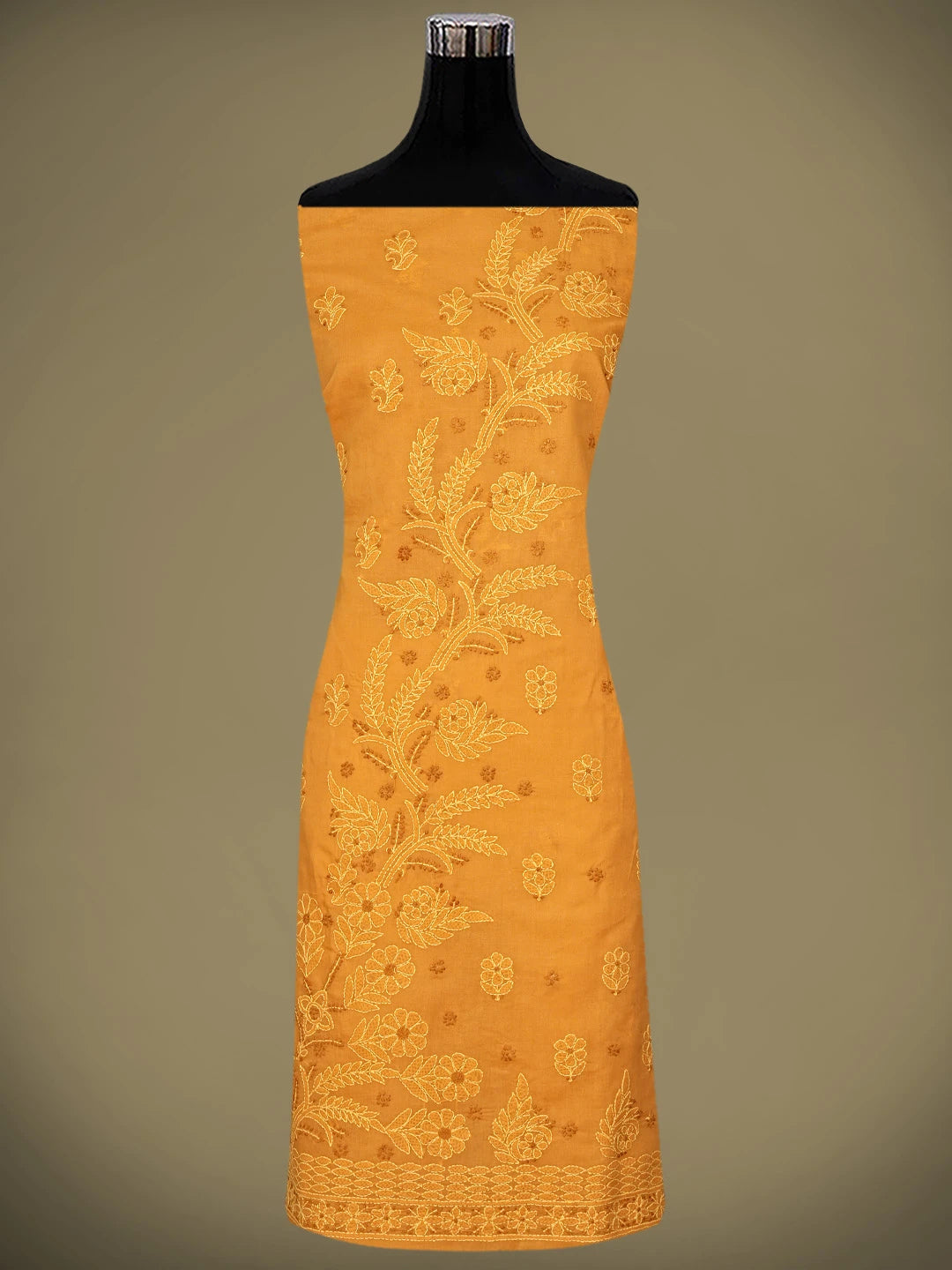 Ada Hand Embroidered Mustard Cotton Lucknowi Chikankari Unstitched Suit Piece 01A920527
