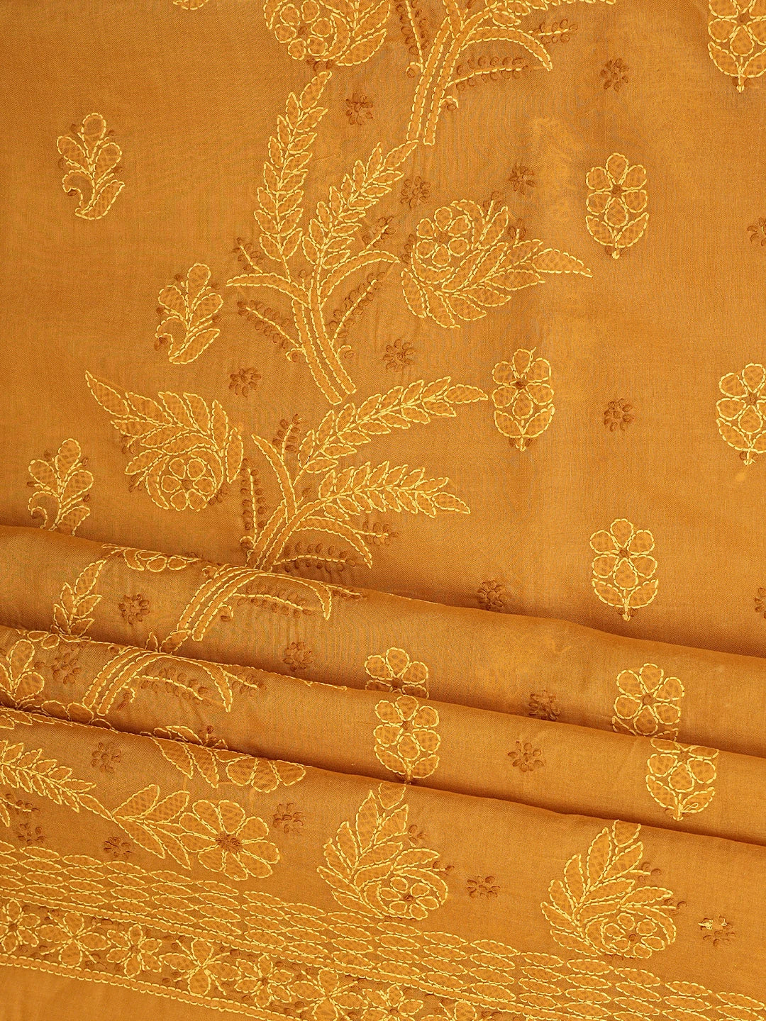 Ada Hand Embroidered Mustard Cotton Lucknowi Chikankari Unstitched Suit Piece 01A920527