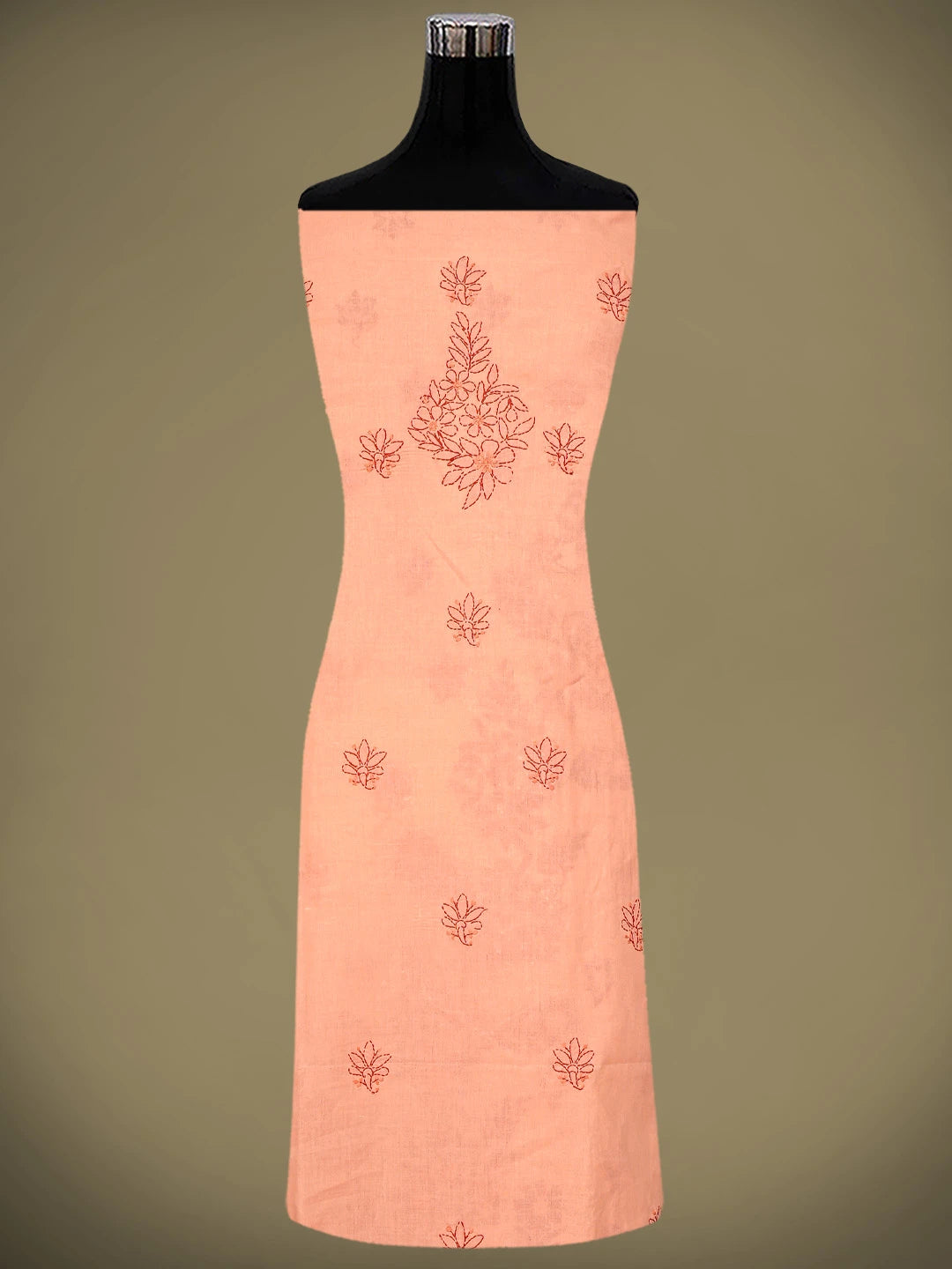 Ada Hand Embroidered Coral Glow Orange Cotton Lucknowi Chikankari Unstitched Suit Piece 01A920509