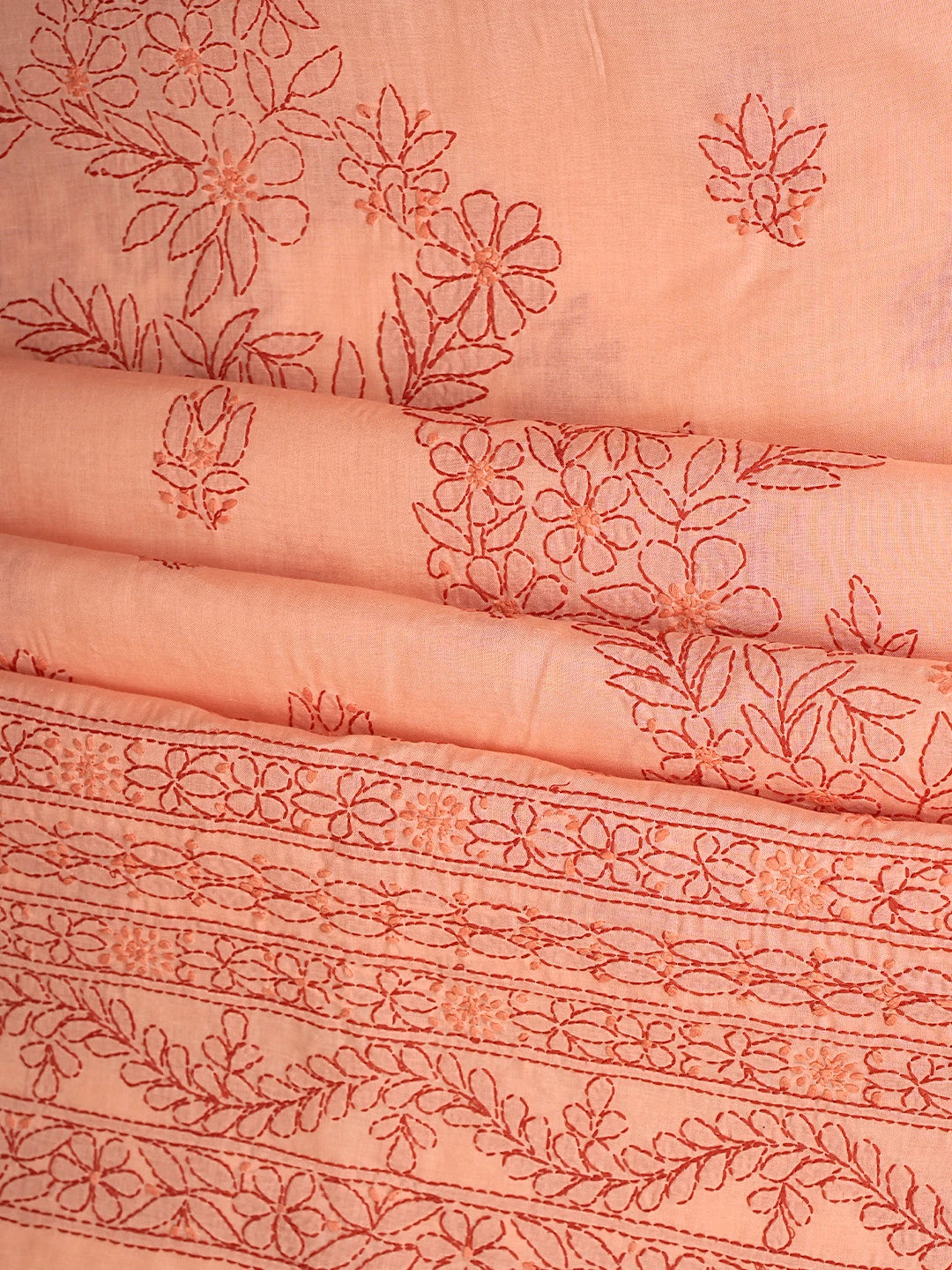 Ada Hand Embroidered Coral Glow Orange Cotton Lucknowi Chikankari Unstitched Suit Piece 01A920509