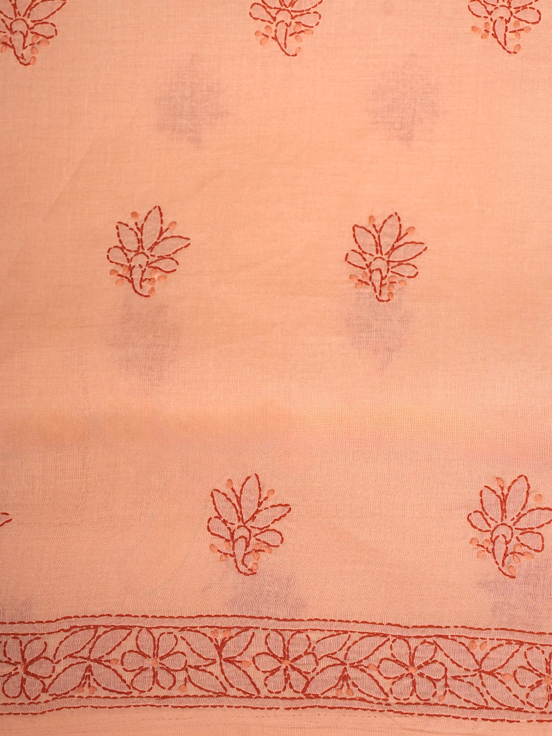 Ada Hand Embroidered Coral Glow Orange Cotton Lucknowi Chikankari Unstitched Suit Piece 01A920509