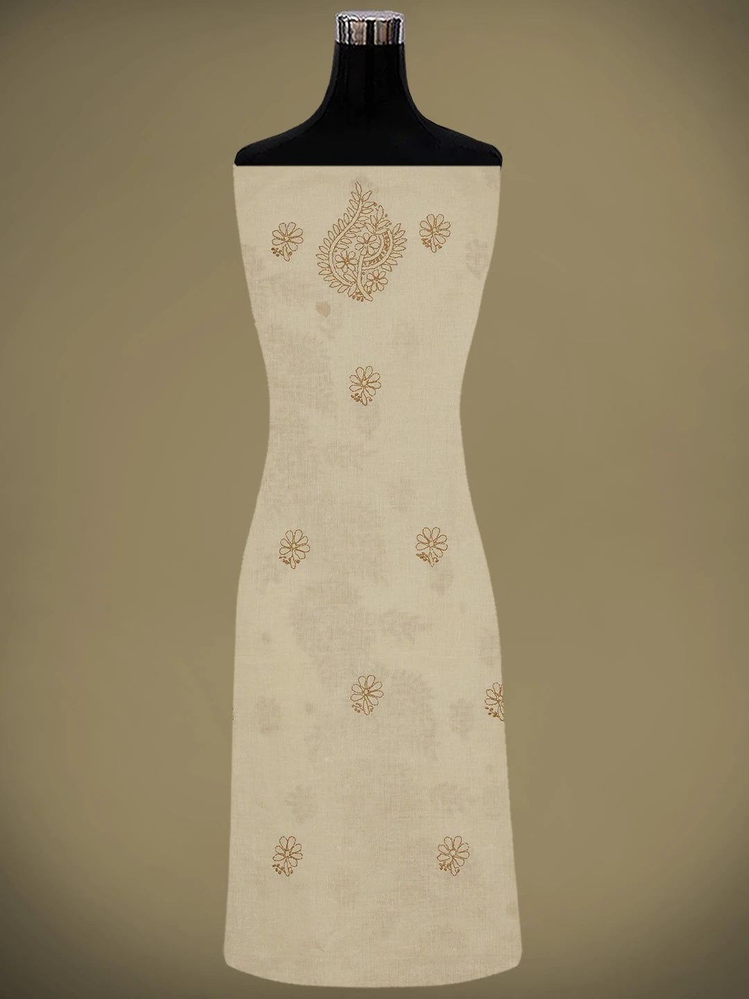 Ada Hand Embroidered Light Sand Brown Cotton Lucknowi Chikankari Unstitched Suit Piece 01A920497