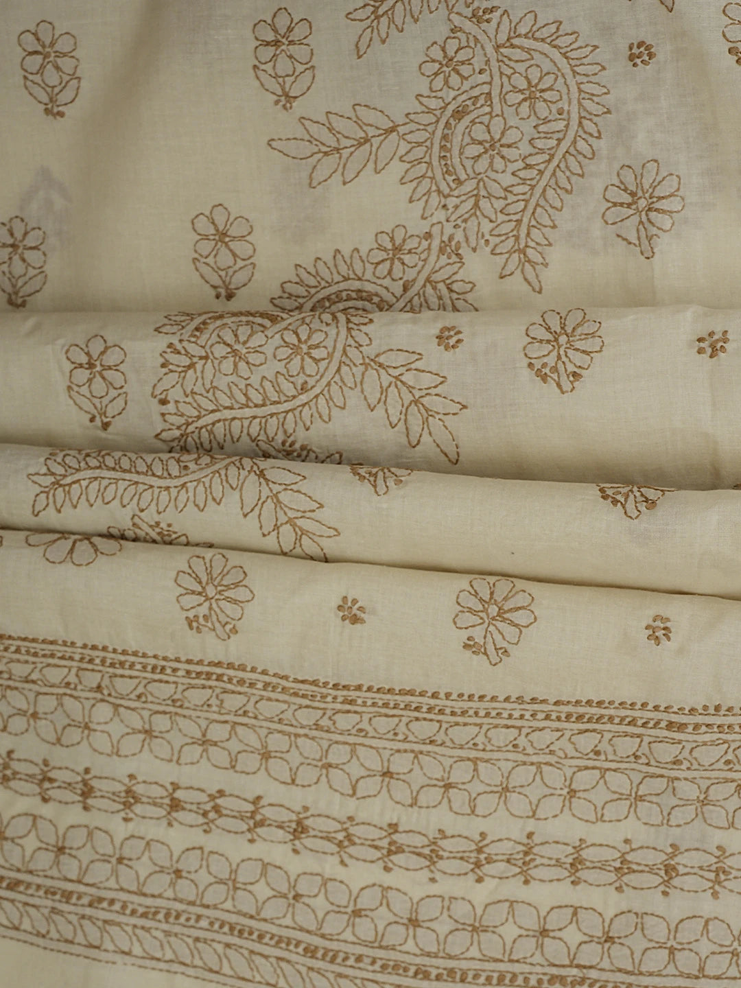 Ada Hand Embroidered Light Sand Brown Cotton Lucknowi Chikankari Unstitched Suit Piece 01A920497