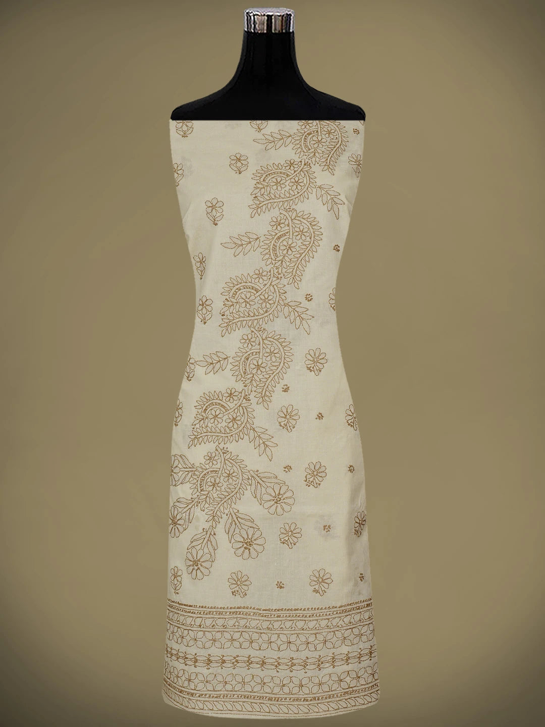 Ada Hand Embroidered Light Sand Brown Cotton Lucknowi Chikankari Unstitched Suit Piece 01A920497