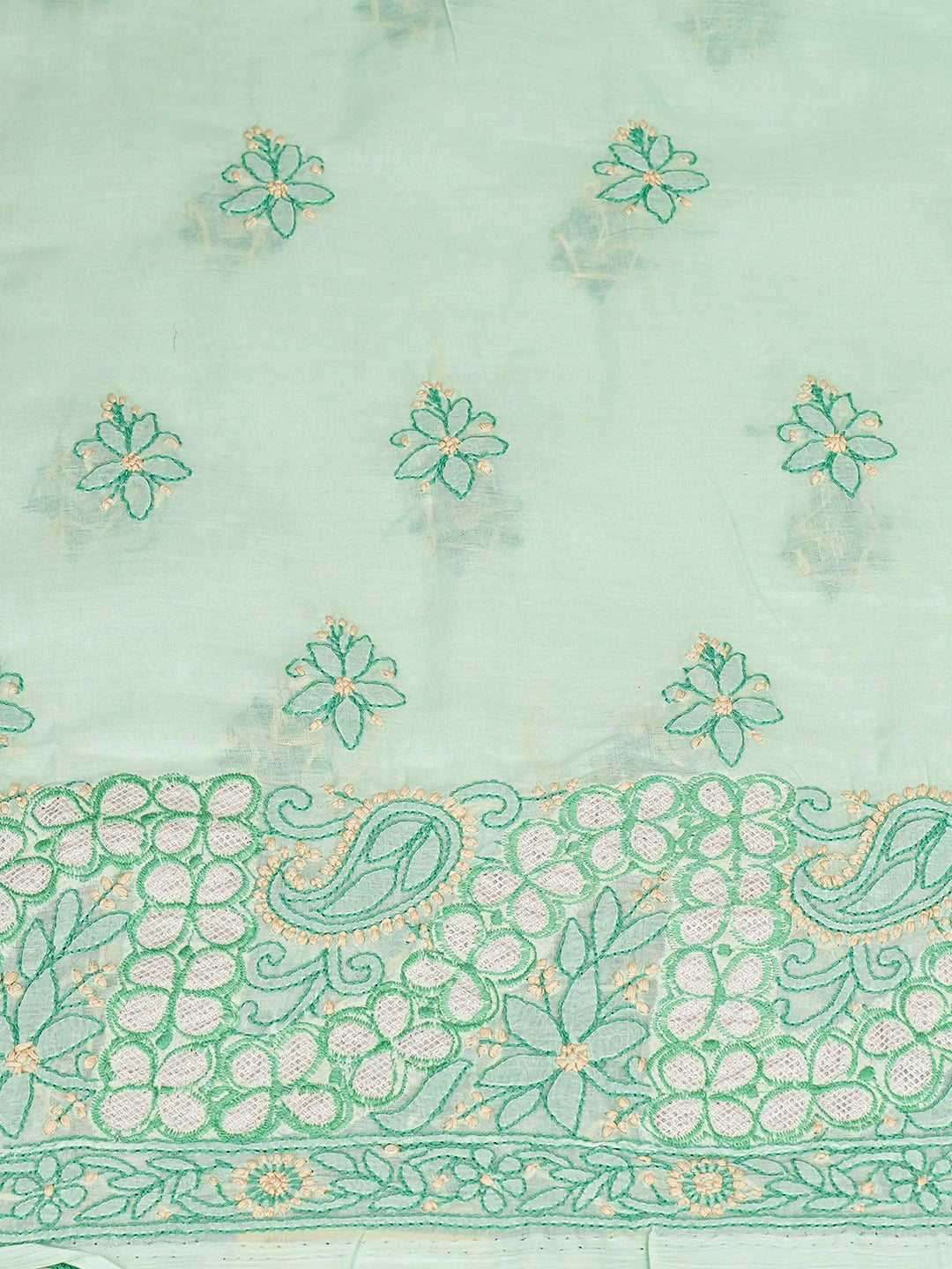 Ada Hand Embroidered Sea Green Cotton Lucknowi Chikankari Unstitched Kurta 01A898588