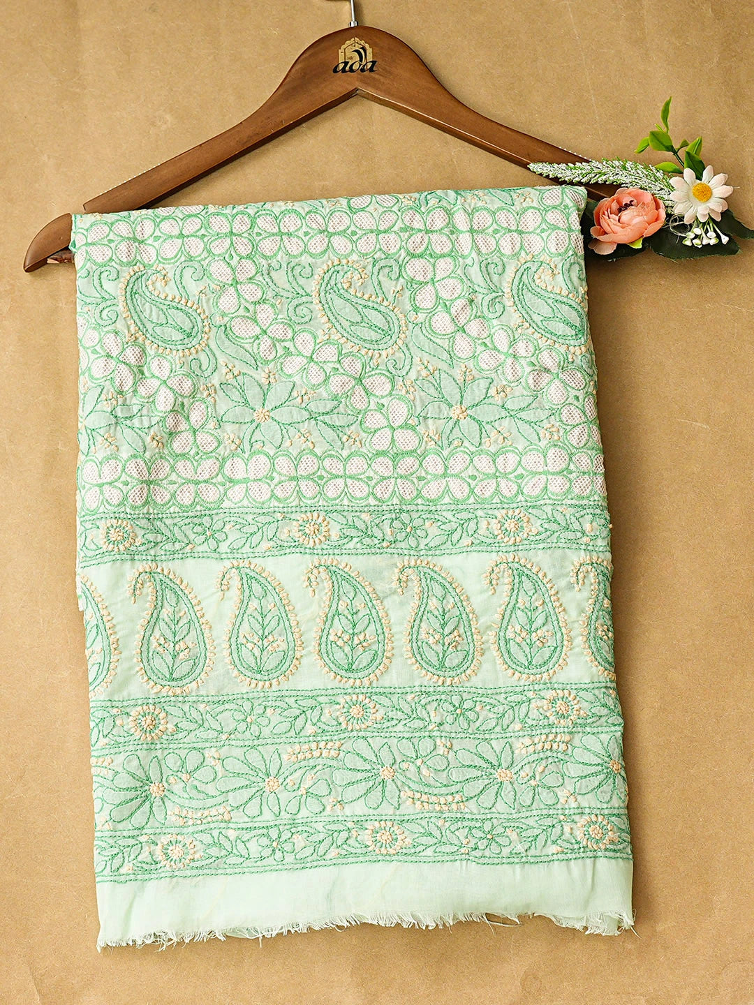 Ada Hand Embroidered Sea Green Cotton Lucknowi Chikankari Unstitched Kurta 01A898588