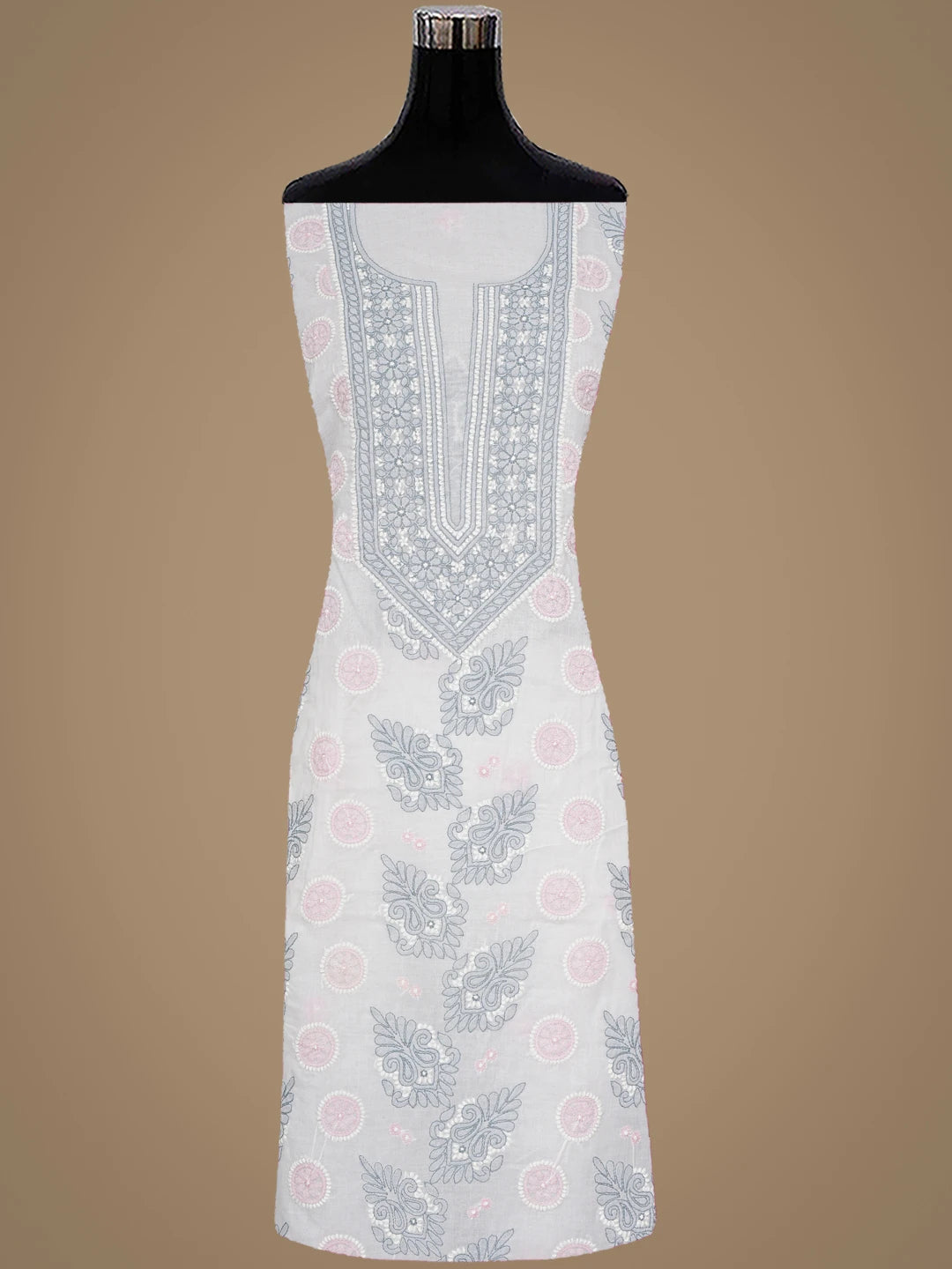 Ada Hand Embroidered Floral White Cotton Lucknowi Chikankari Unstitched Suit Piece 01A919383