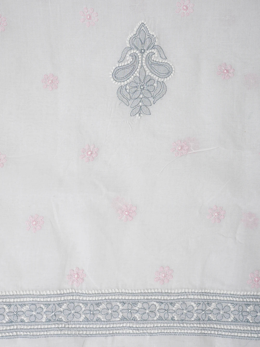 Ada Hand Embroidered Floral White Cotton Lucknowi Chikankari Unstitched Suit Piece 01A919383