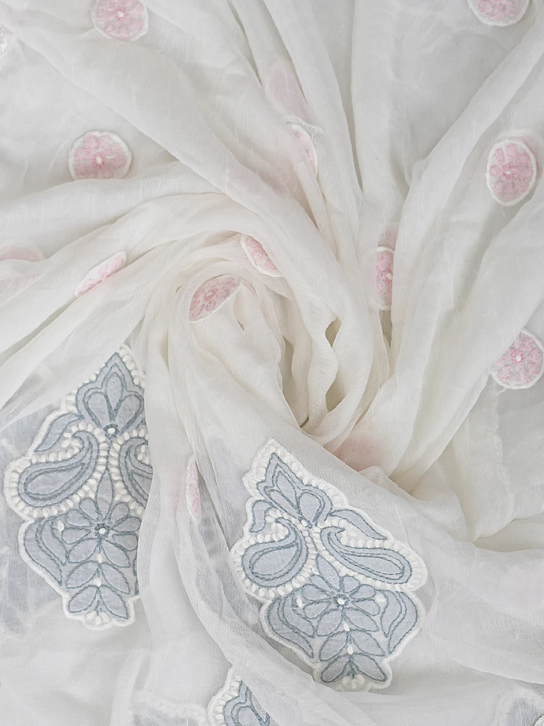 Ada Hand Embroidered Floral White Cotton Lucknowi Chikankari Unstitched Suit Piece 01A919383