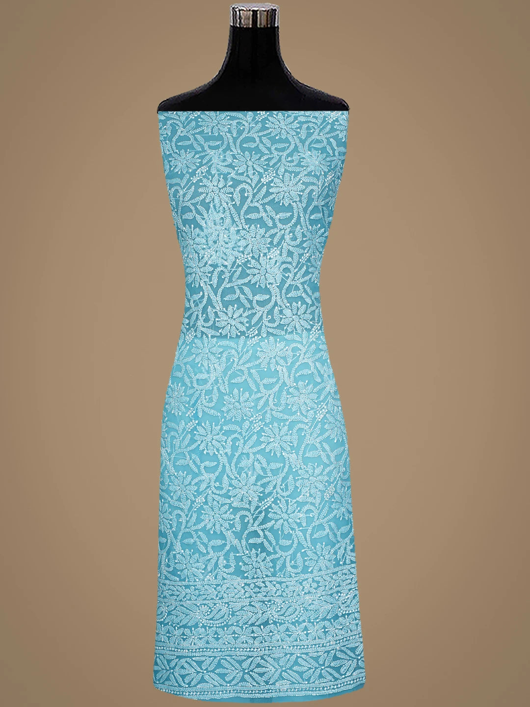 Ada Hand Embroidered Blue Faux Georgette Lucknowi Chikankari Unstitched Suit Piece 01A915180