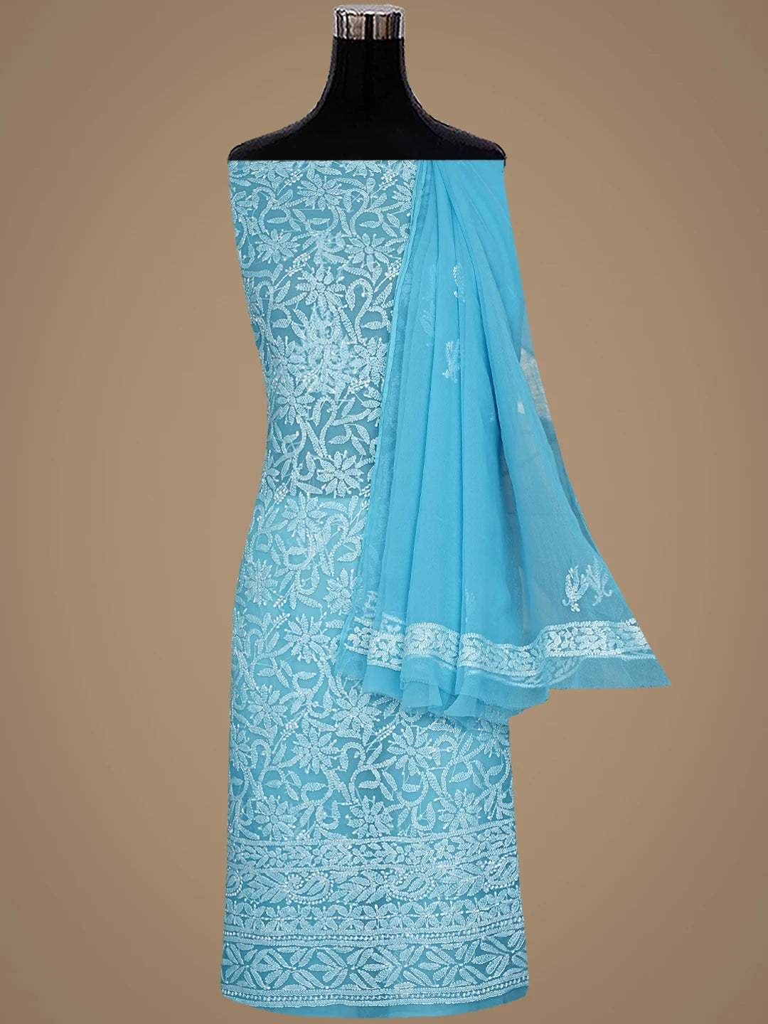 Ada Hand Embroidered Blue Faux Georgette Lucknowi Chikankari Unstitched Suit Piece 01A915180