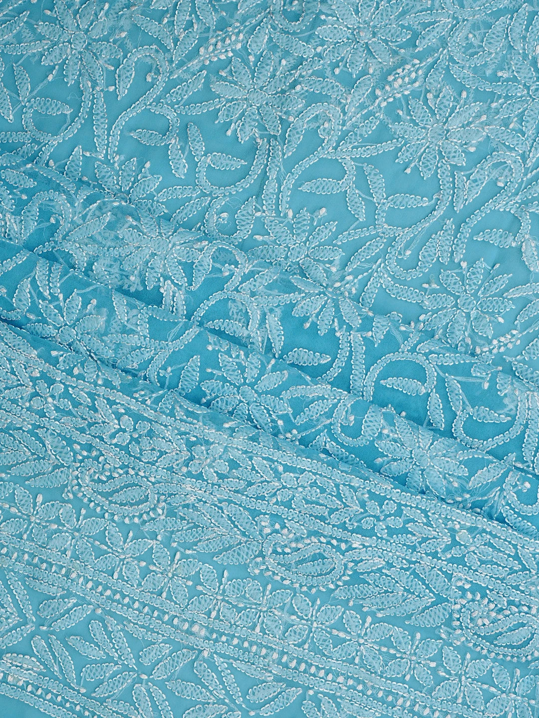 Ada Hand Embroidered Blue Faux Georgette Lucknowi Chikankari Unstitched Suit Piece 01A915180
