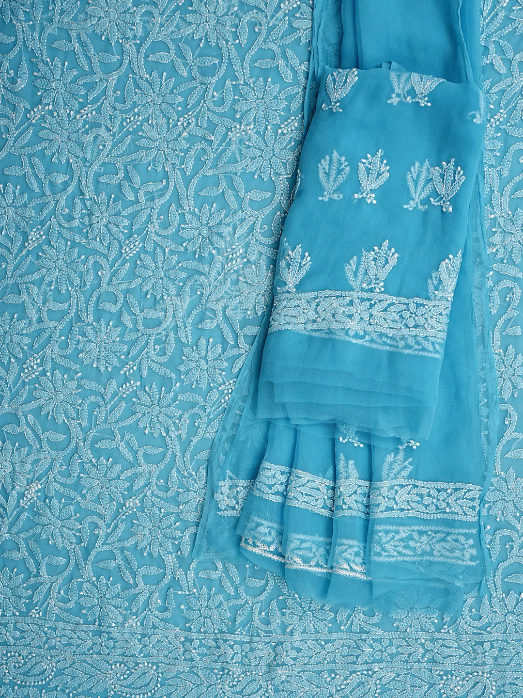 Ada Hand Embroidered Blue Faux Georgette Lucknowi Chikankari Unstitched Suit Piece 01A915180