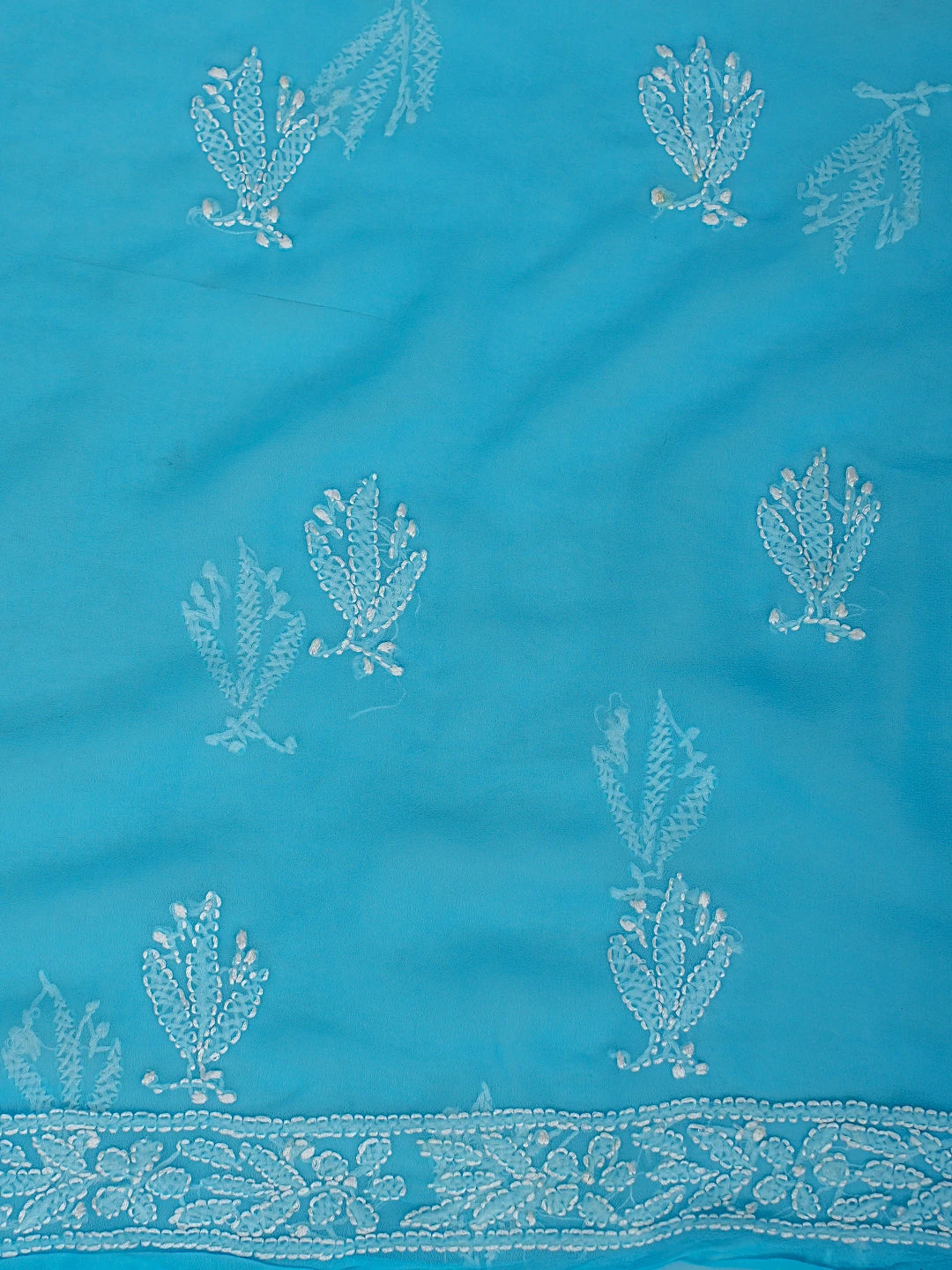 Ada Hand Embroidered Blue Faux Georgette Lucknowi Chikankari Unstitched Suit Piece 01A915180