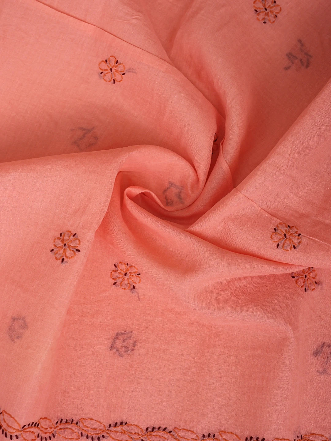 Ada Hand Embroidered Peach Cotton Lucknowi Chikankari Unstitched Suit Piece 01A915994