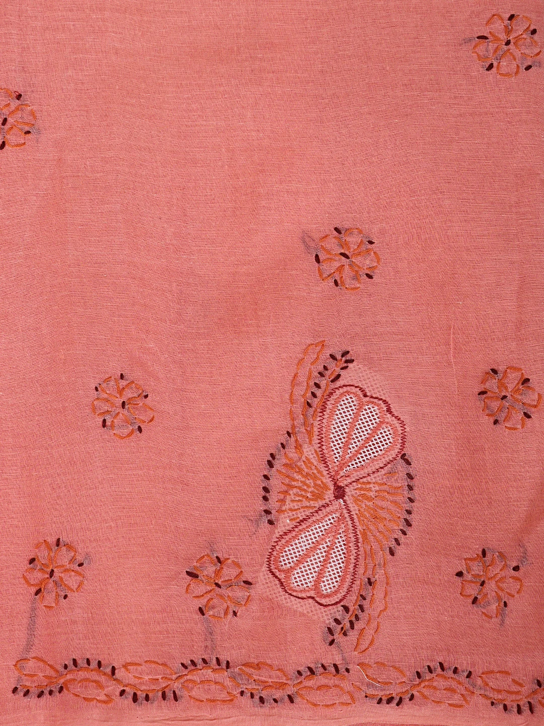 Ada Hand Embroidered Peach Cotton Lucknowi Chikankari Unstitched Suit Piece 01A915994
