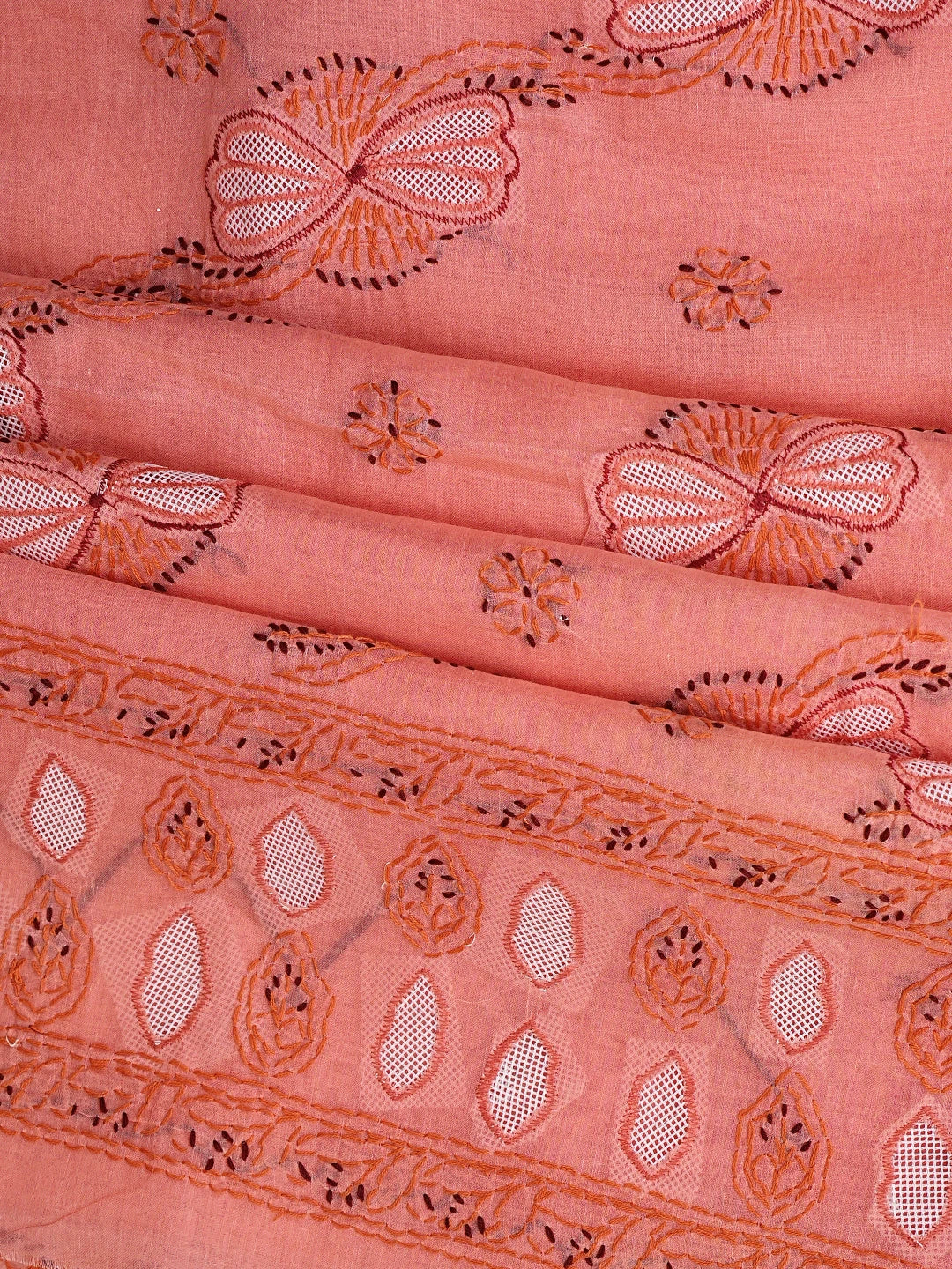 Ada Hand Embroidered Peach Cotton Lucknowi Chikankari Unstitched Suit Piece 01A915994