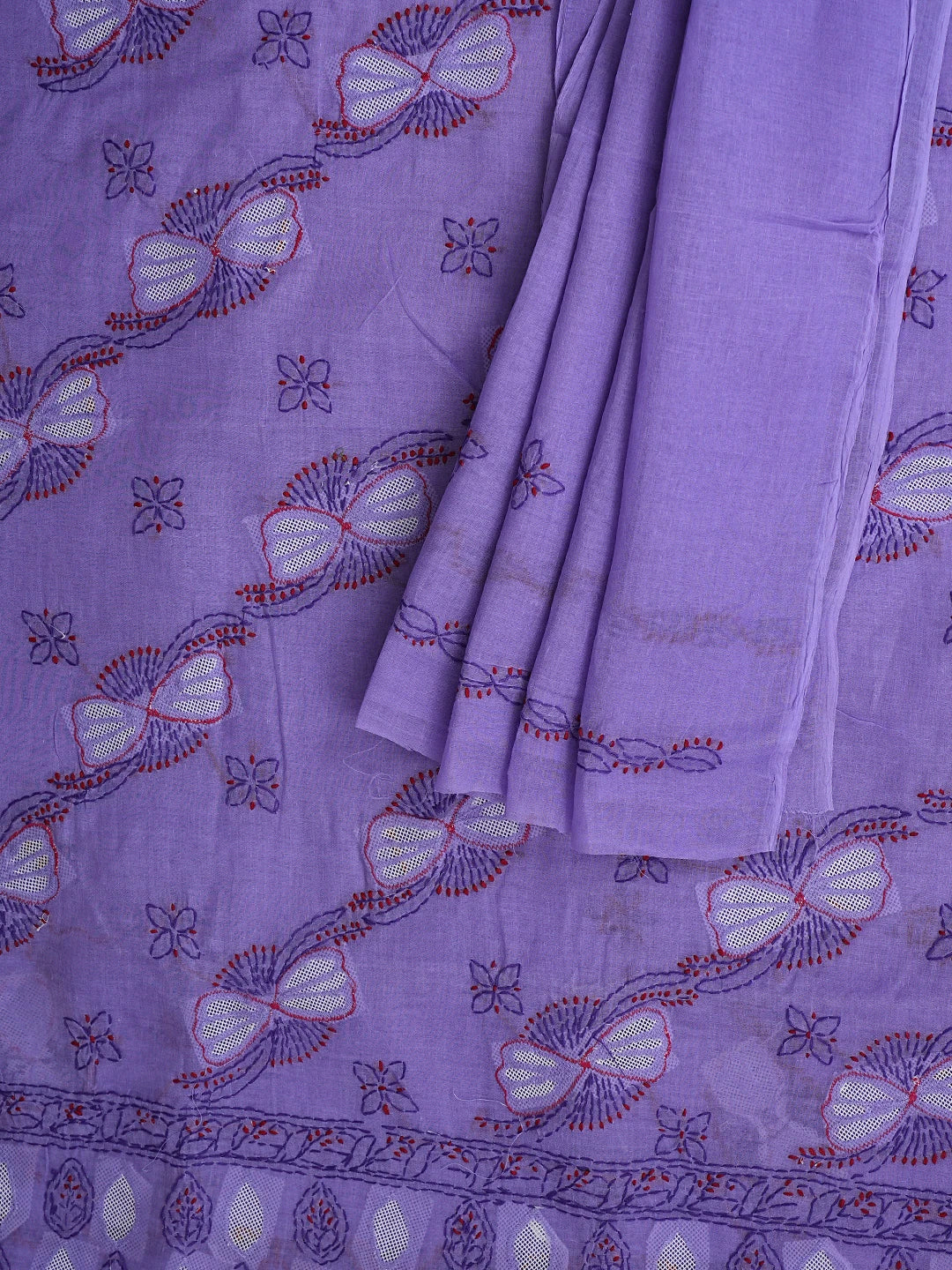 Ada Hand Embroidered Purple Cotton Lucknowi Chikankari Unstitched Suit Piece 01A916001