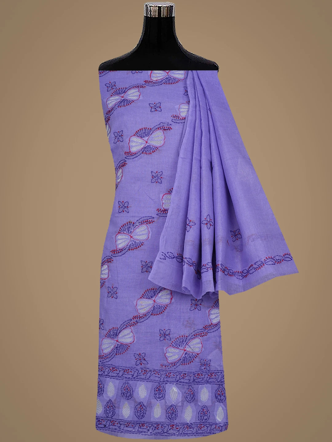 Ada Hand Embroidered Purple Cotton Lucknowi Chikankari Unstitched Suit Piece 01A916001