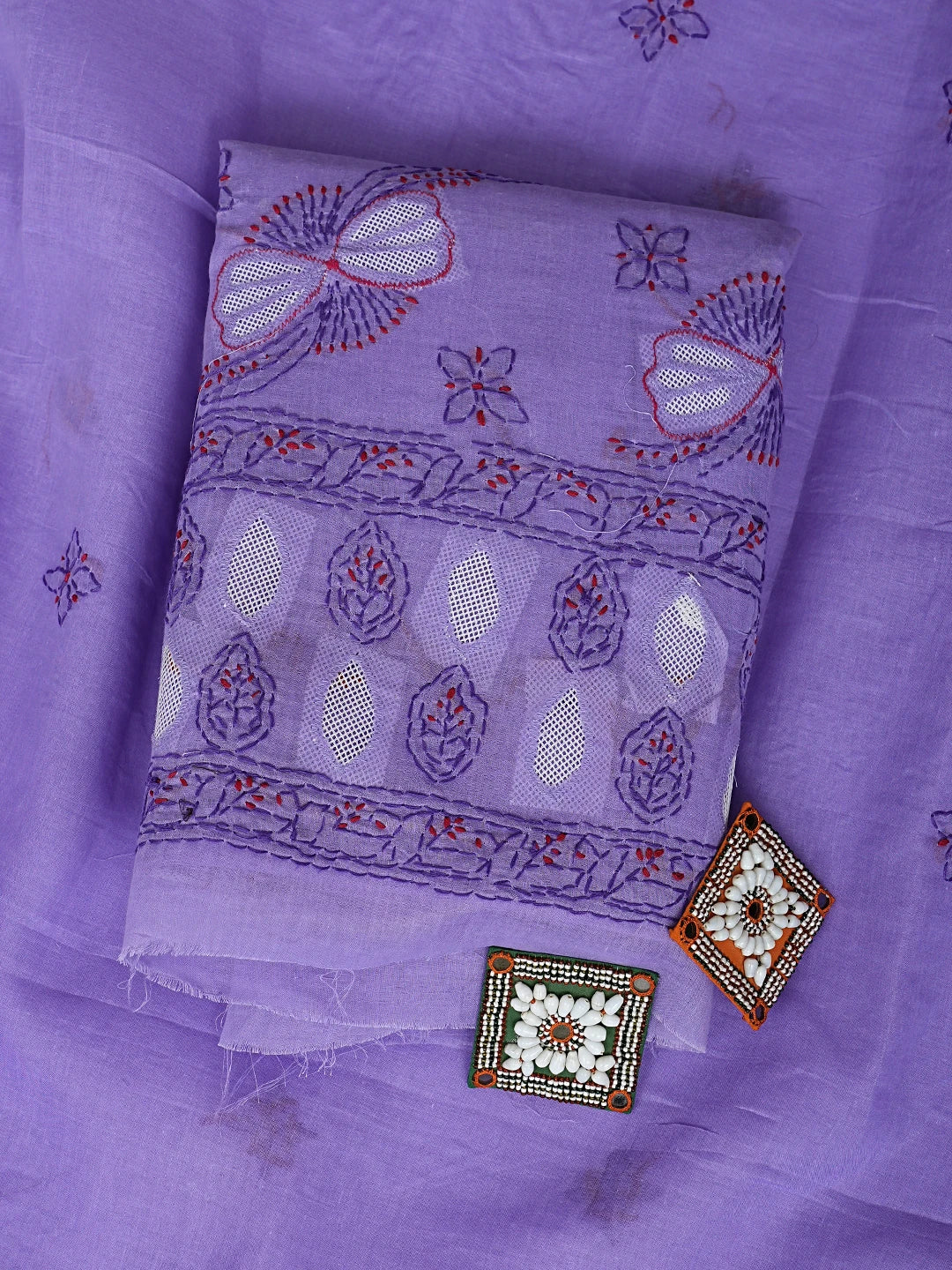 Ada Hand Embroidered Purple Cotton Lucknowi Chikankari Unstitched Suit Piece 01A916001