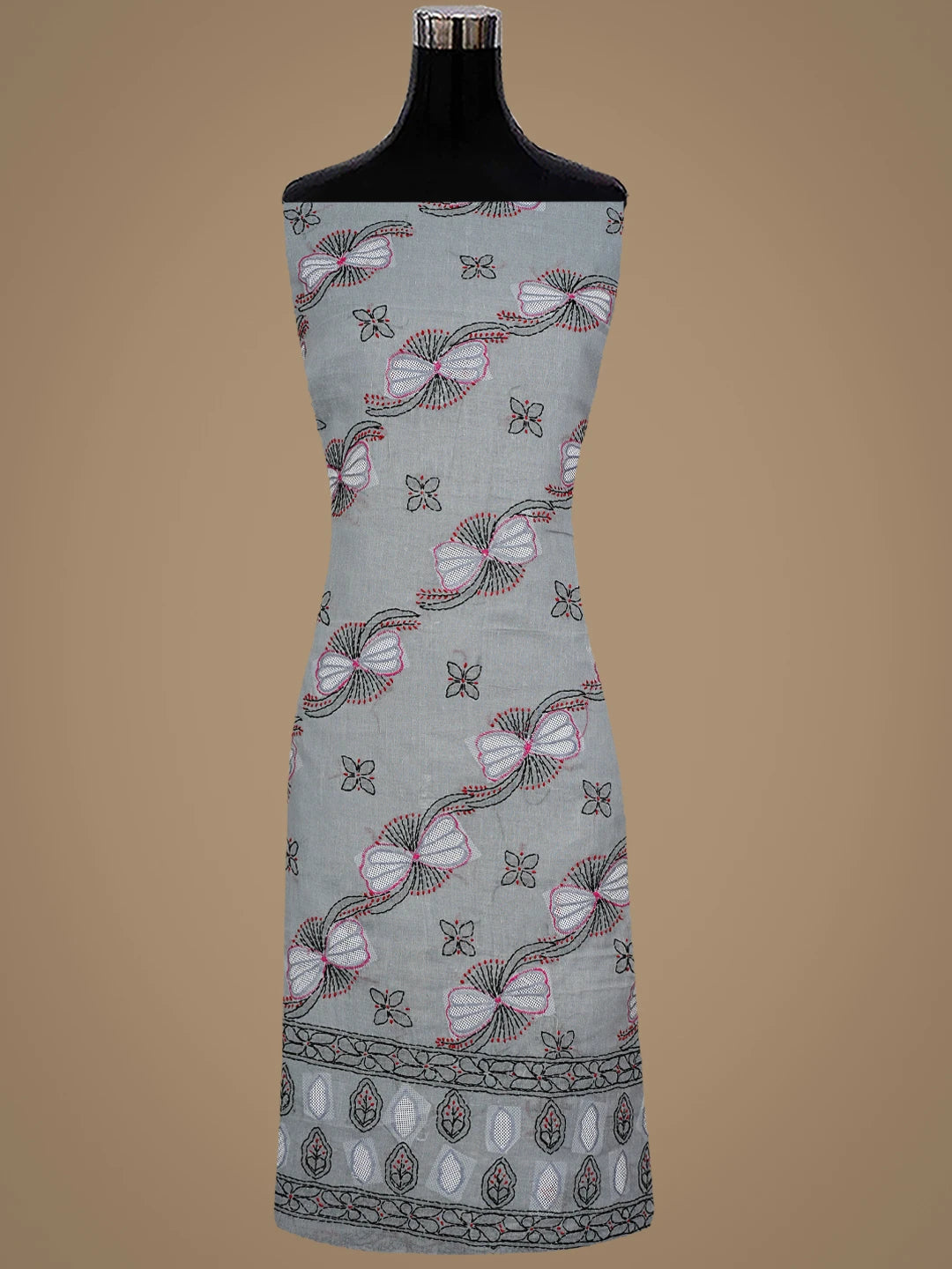 Ada Hand Embroidered Grey Cotton Lucknowi Chikankari Unstitched Suit Piece 01A916007