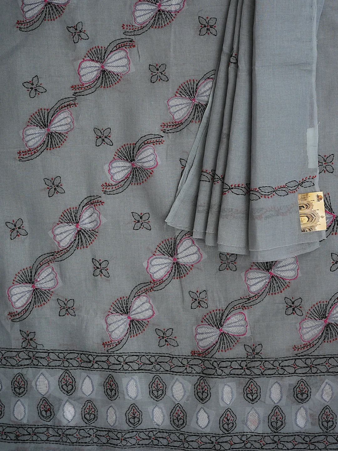 Ada Hand Embroidered Grey Cotton Lucknowi Chikankari Unstitched Suit Piece 01A916007