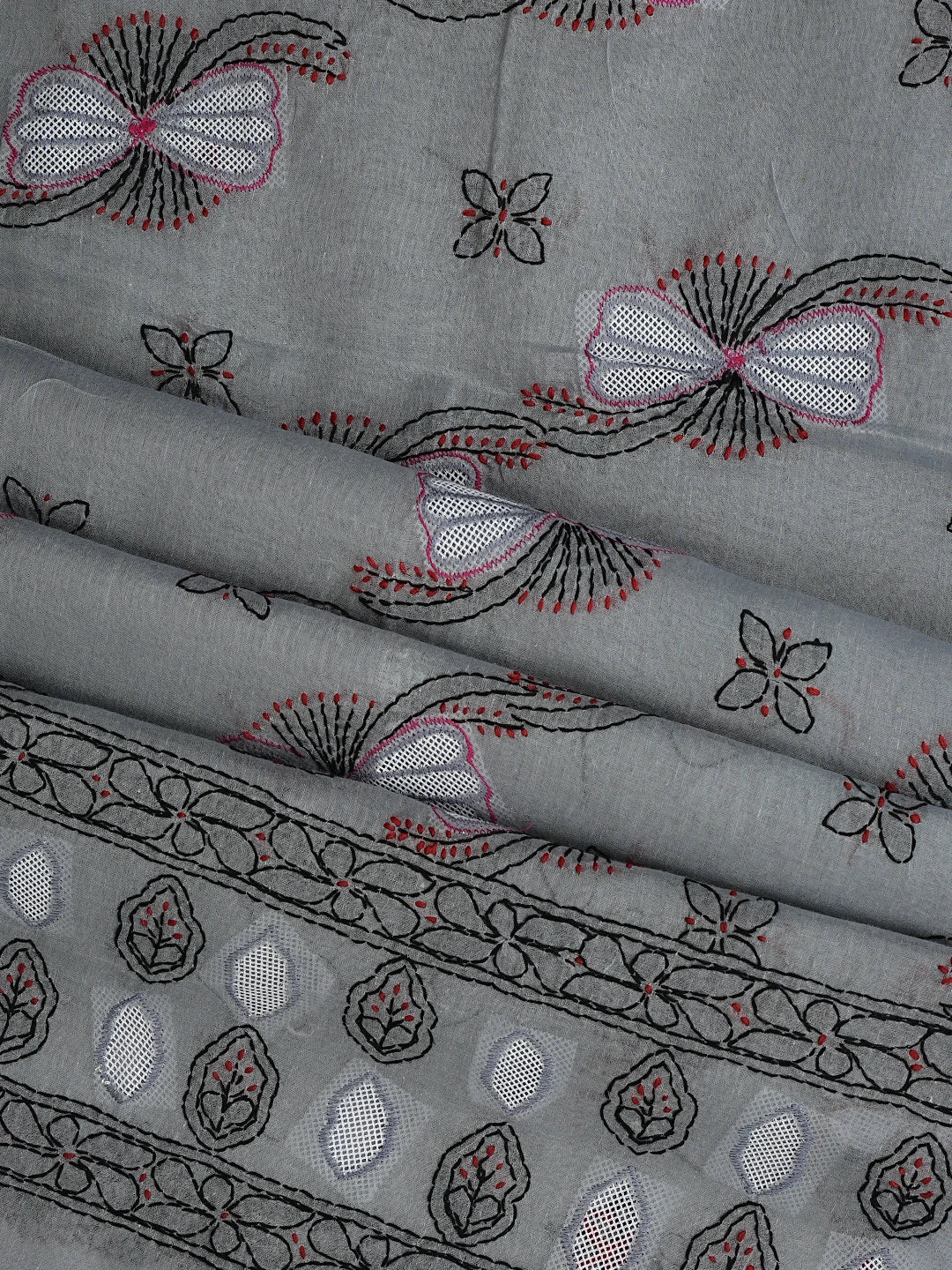Ada Hand Embroidered Grey Cotton Lucknowi Chikankari Unstitched Suit Piece 01A916007