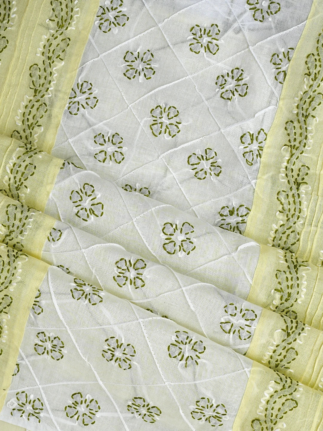 Ada Hand Embroidered Lemon Cotton Lucknowi Chikankari Unstitched Suit Piece with Chiffon Dupatta 01A913264