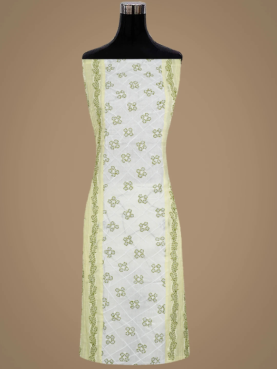 Ada Hand Embroidered Lemon Cotton Lucknowi Chikankari Unstitched Suit Piece with Chiffon Dupatta 01A913264
