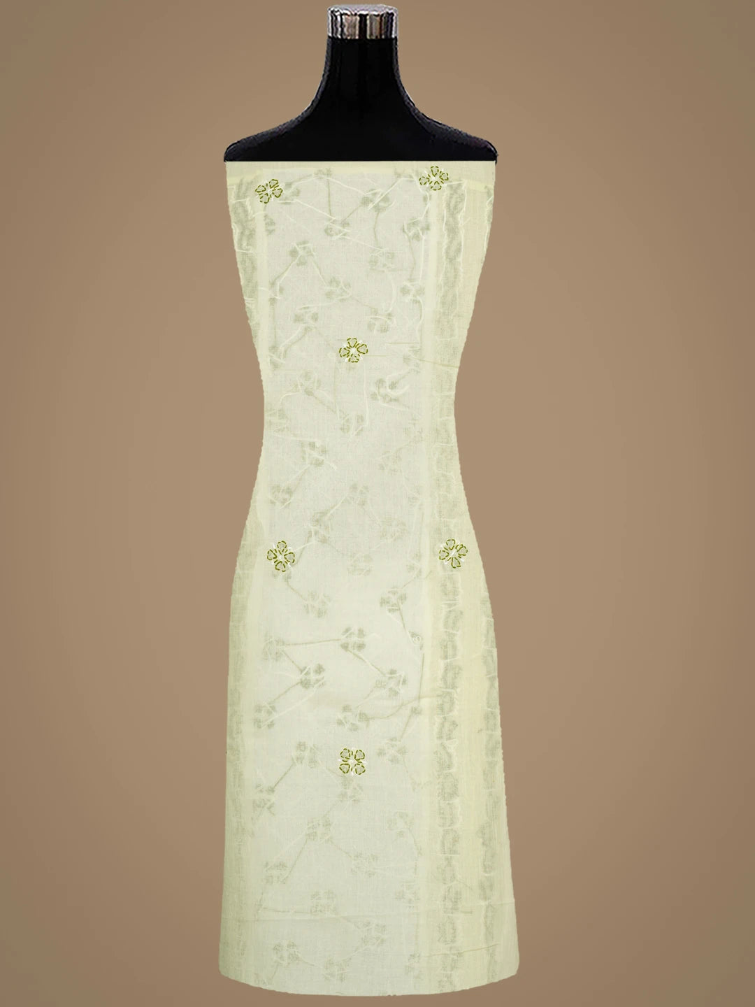 Ada Hand Embroidered Lemon Cotton Lucknowi Chikankari Unstitched Suit Piece with Chiffon Dupatta 01A913264