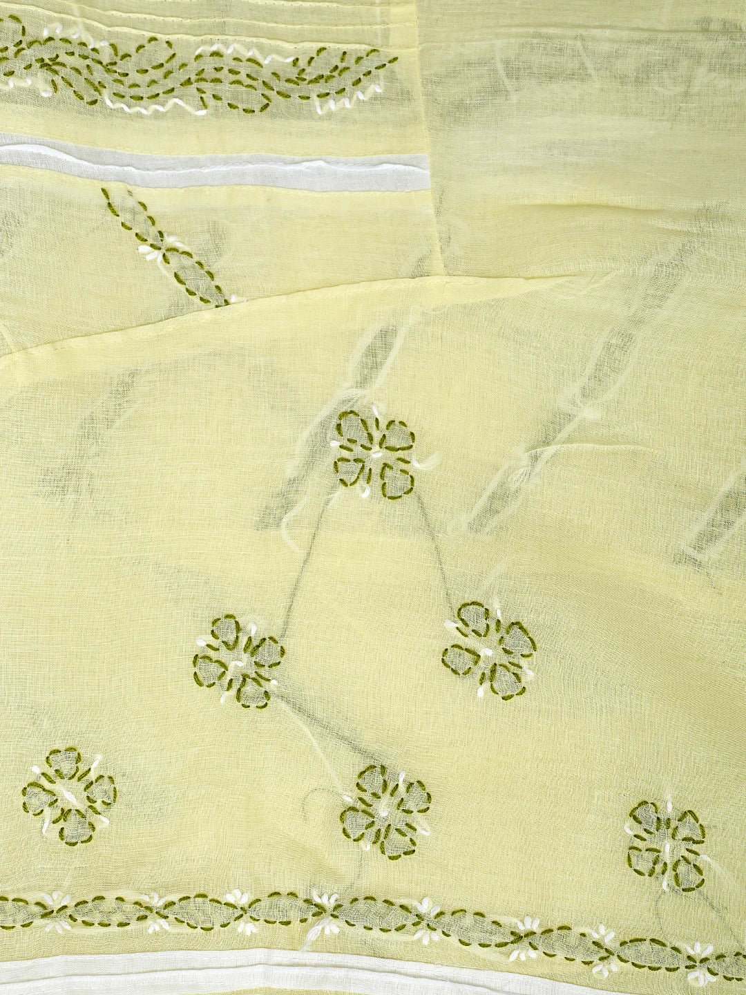 Ada Hand Embroidered Lemon Cotton Lucknowi Chikankari Unstitched Suit Piece with Chiffon Dupatta 01A913264