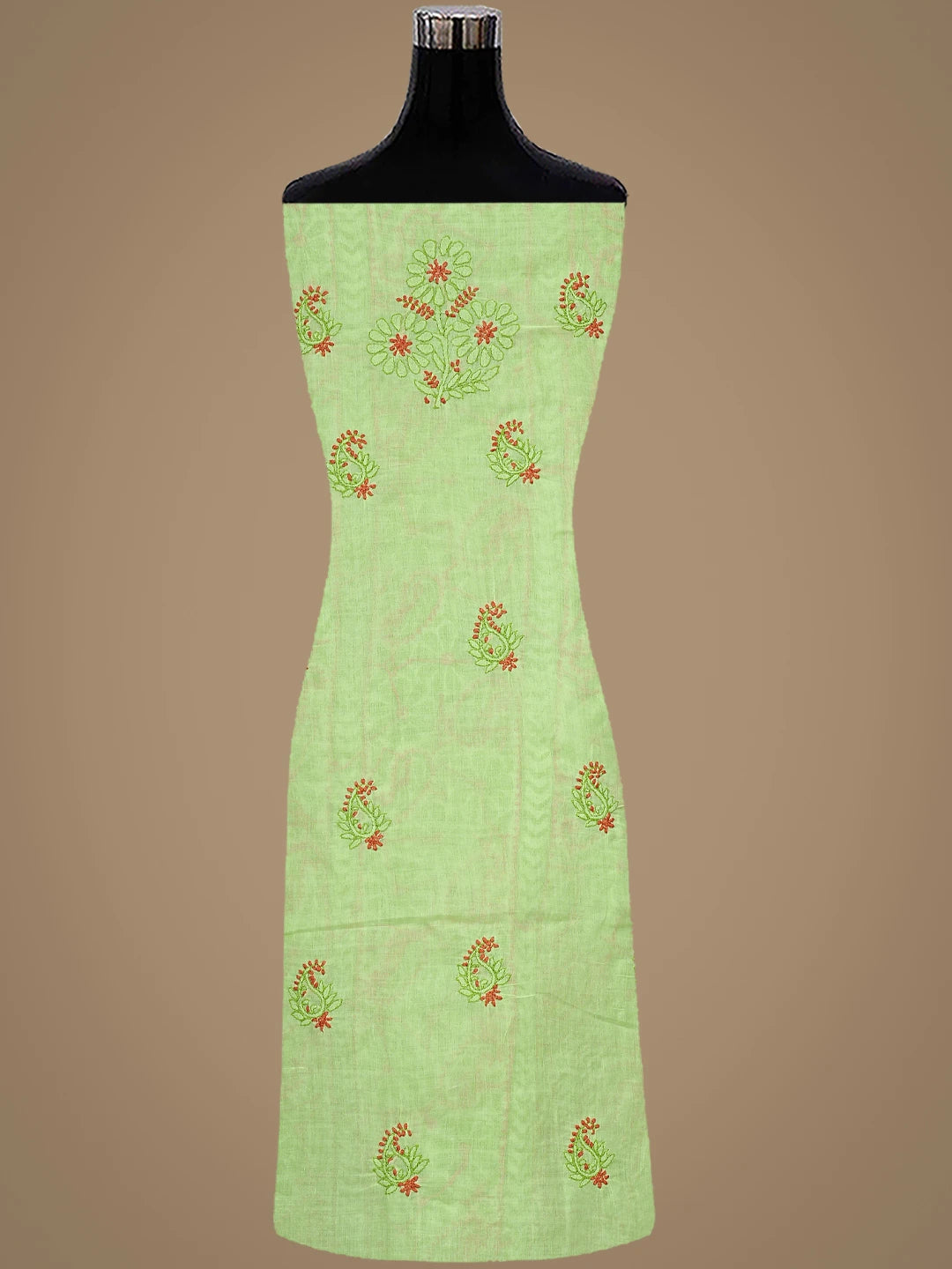 Ada Hand Embroidered Green Cotton Lucknowi Chikankari Unstitched Suit Piece 01A919464