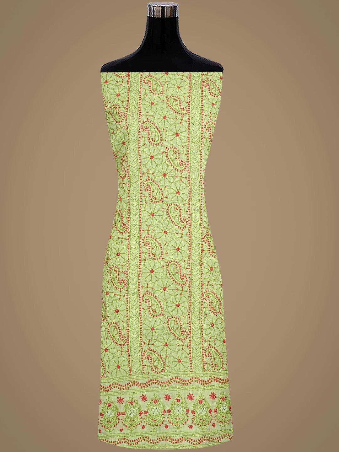 Ada Hand Embroidered Green Cotton Lucknowi Chikankari Unstitched Suit Piece 01A919464