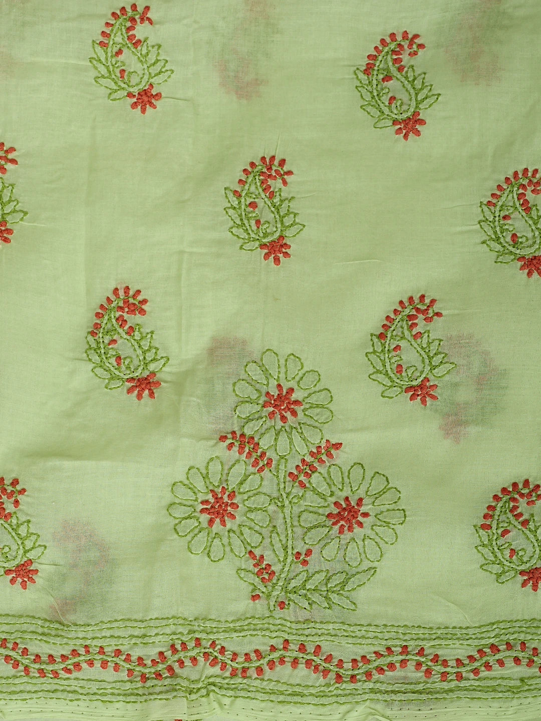 Ada Hand Embroidered Green Cotton Lucknowi Chikankari Unstitched Suit Piece 01A919464
