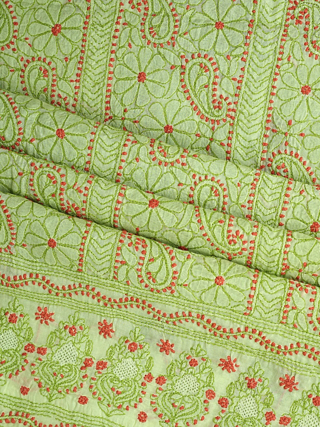 Ada Hand Embroidered Green Cotton Lucknowi Chikankari Unstitched Suit Piece 01A919464