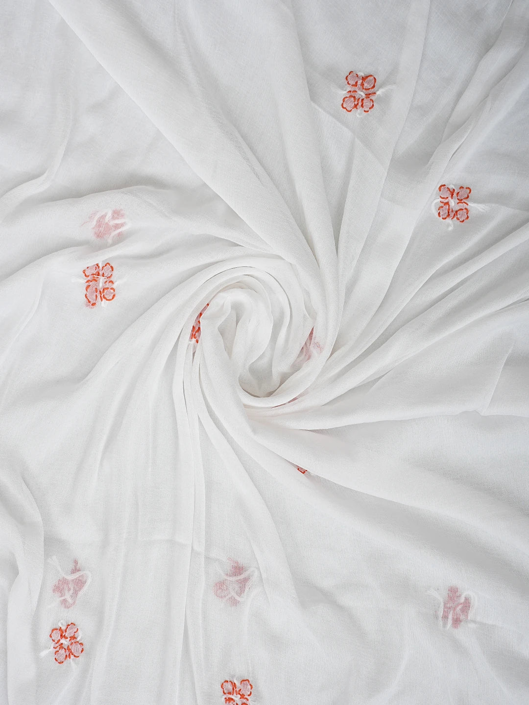 Ada Hand Embroidered Carrot Pink Cotton Lucknowi Chikankari Unstitched Suit Piece with Chiffon Dupatta 01A883319