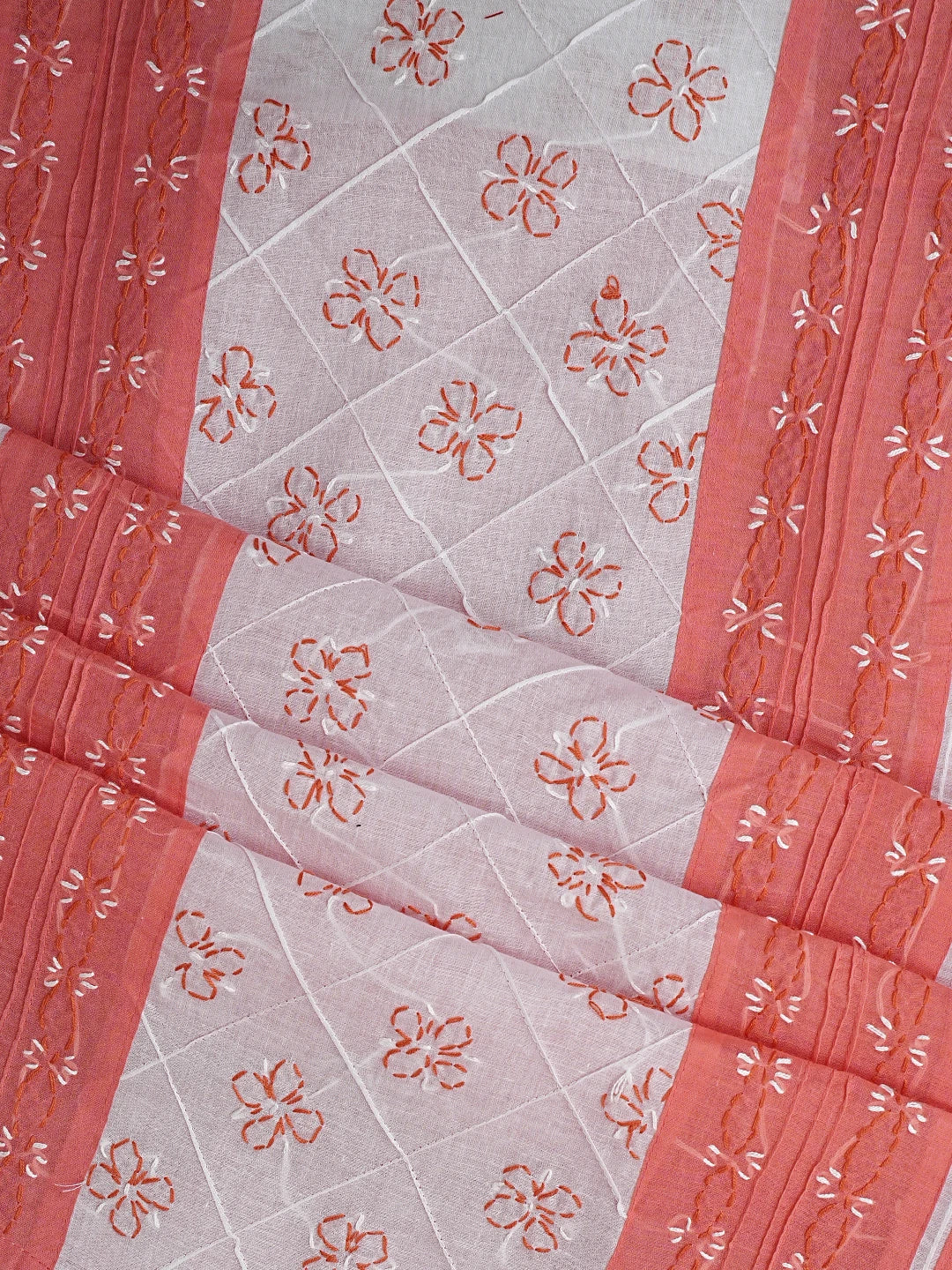 Ada Hand Embroidered Carrot Pink Cotton Lucknowi Chikankari Unstitched Suit Piece with Chiffon Dupatta 01A883319