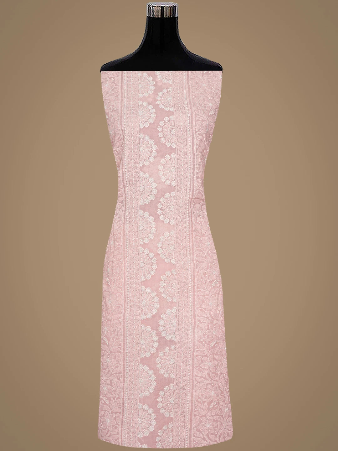 Ada Hand Embroidered Peach Cotton Lucknowi Chikankari Unstitched Suit Piece 01A919330