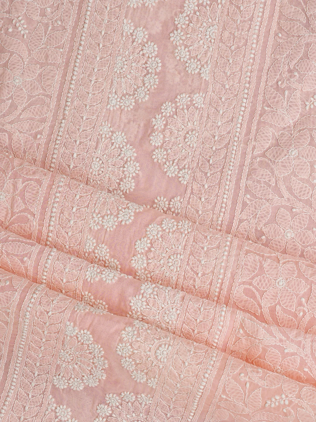 Ada Hand Embroidered Peach Cotton Lucknowi Chikankari Unstitched Suit Piece 01A919330