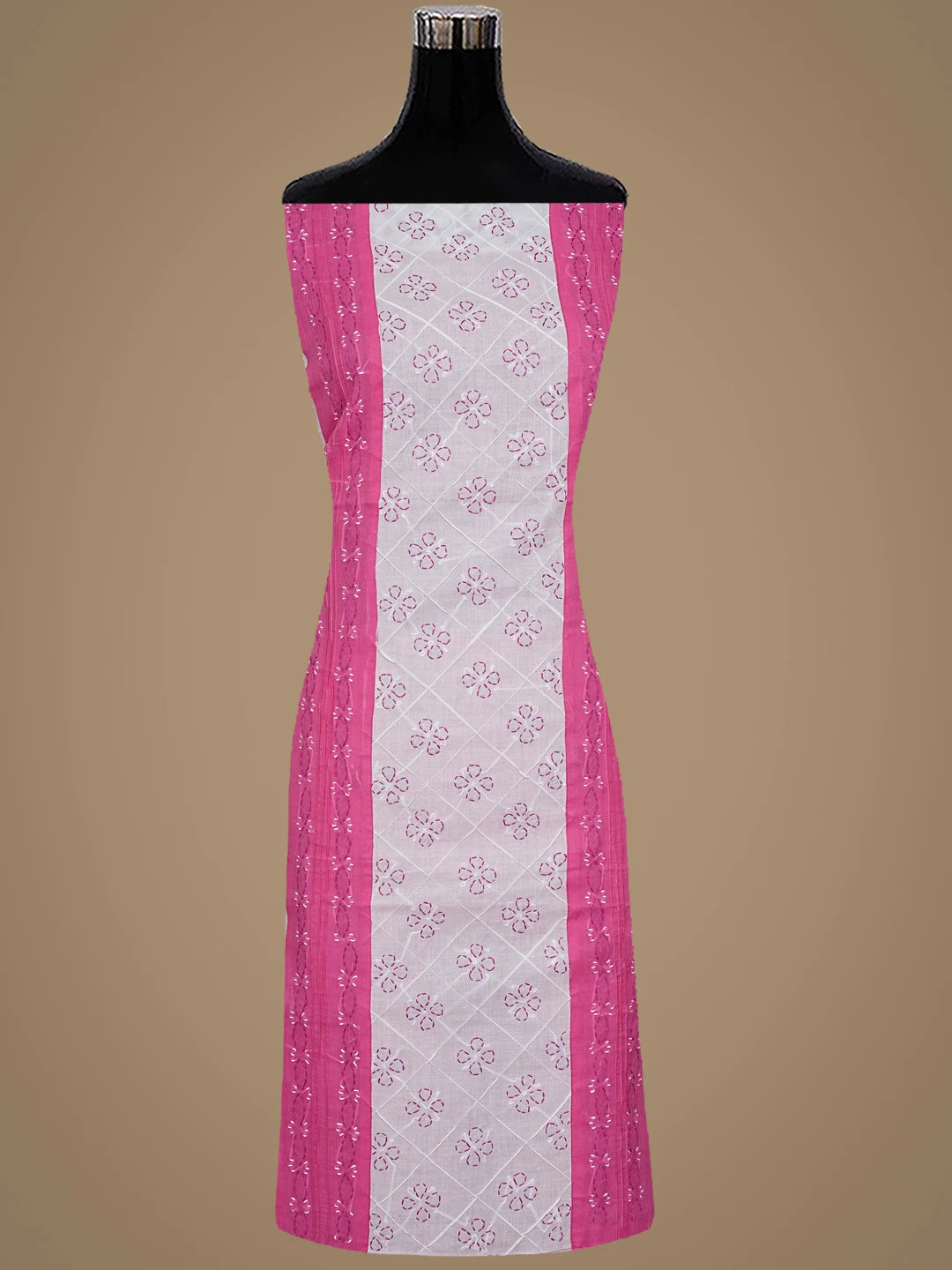 Ada Hand Embroidered Magenta Cotton Lucknowi Chikankari Unstitched Suit Piece with Chiffon Dupatta 01A883312