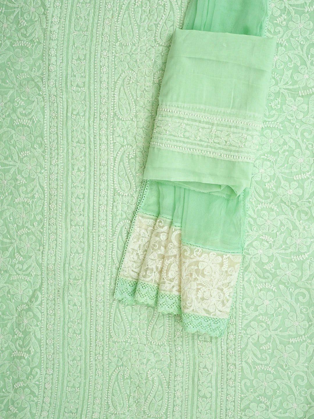 Ada Hand Embroidered Light Green Cotton Lucknowi Chikankari Unstitched Suit Piece 01A919329