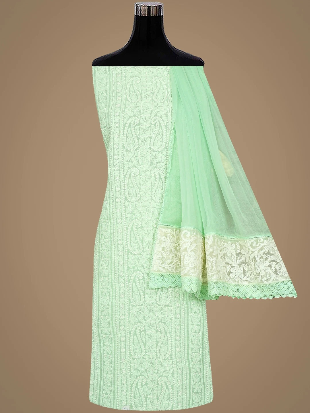 Ada Hand Embroidered Light Green Cotton Lucknowi Chikankari Unstitched Suit Piece 01A919329